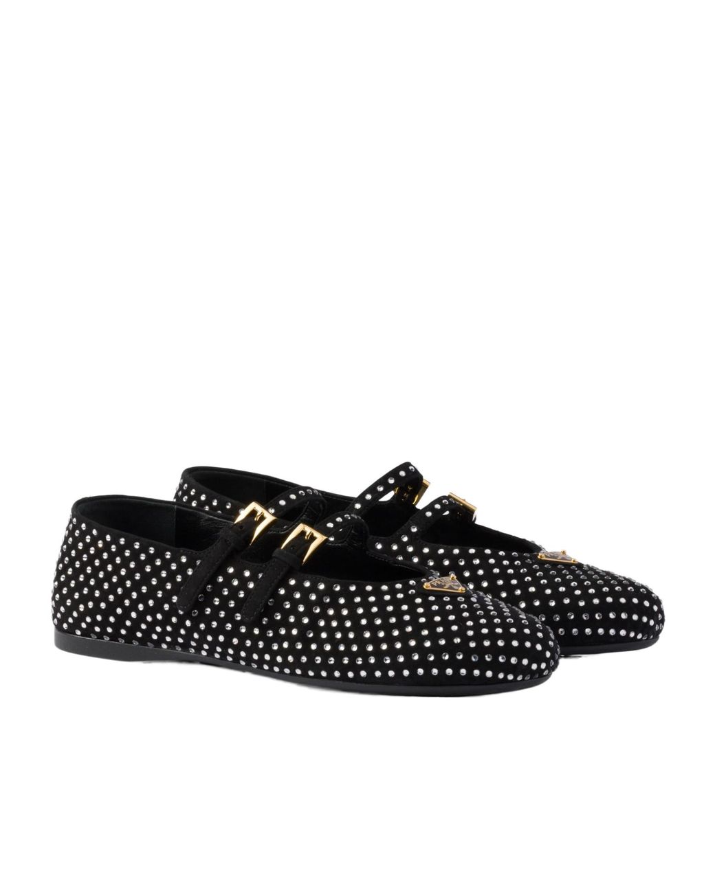 Prada Black Embellished Buckle Fastened Ballerina Shoes