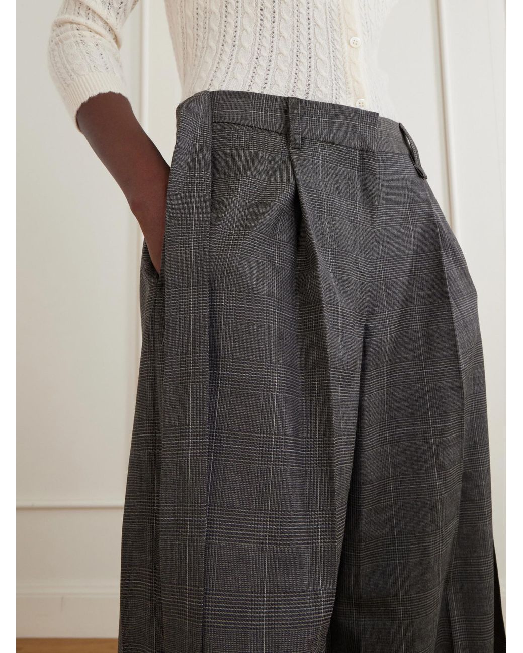 Simone Rocha Gray Checked Wool Wide-Leg Pants
