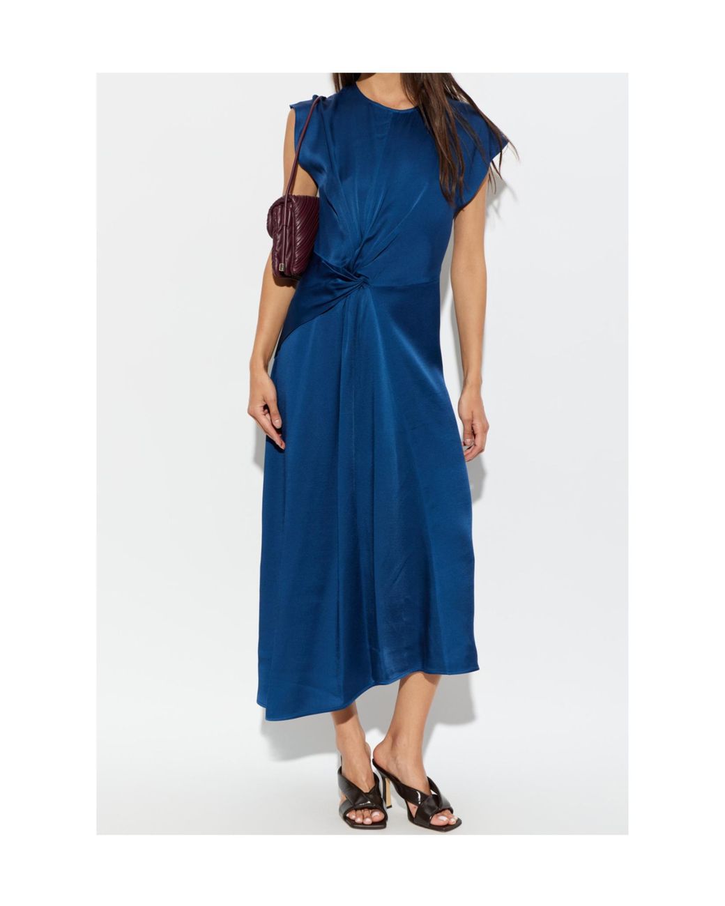Victoria Beckham Blue Midi Aria Twist-Detail Dress