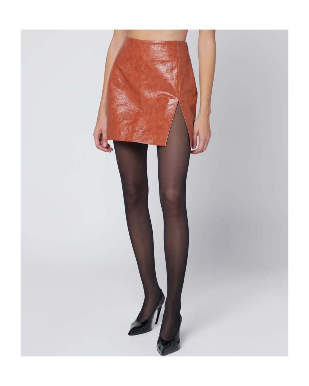 ANDAMANE Red Faux Leather Mini Skirt