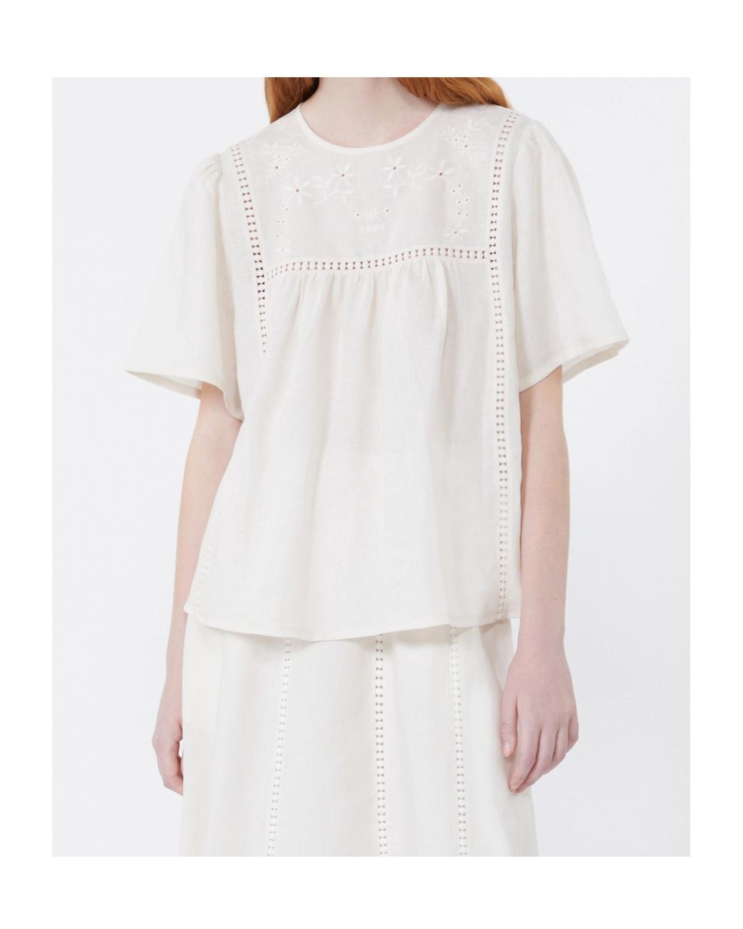 Weekend by Maxmara White Floral-Embroidered Panelled Top