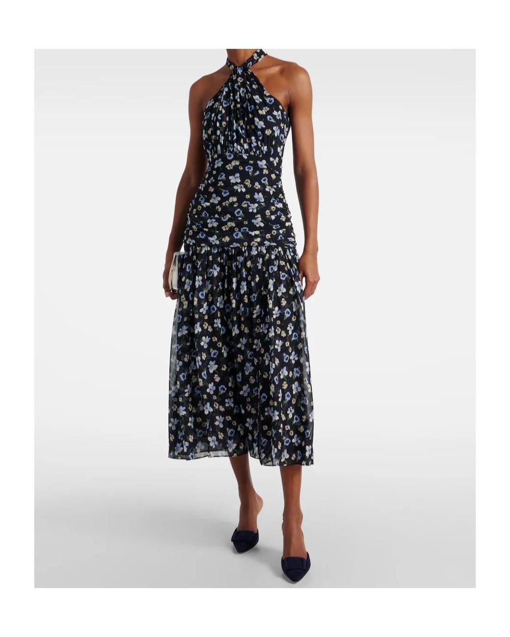 Veronica Beard Blue Brock Halterneck Silk Midi Dress