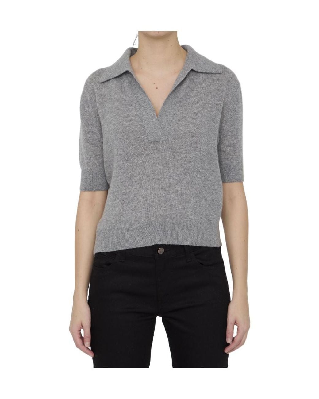Khaite Gray Jo Short Sleeved Polo Top