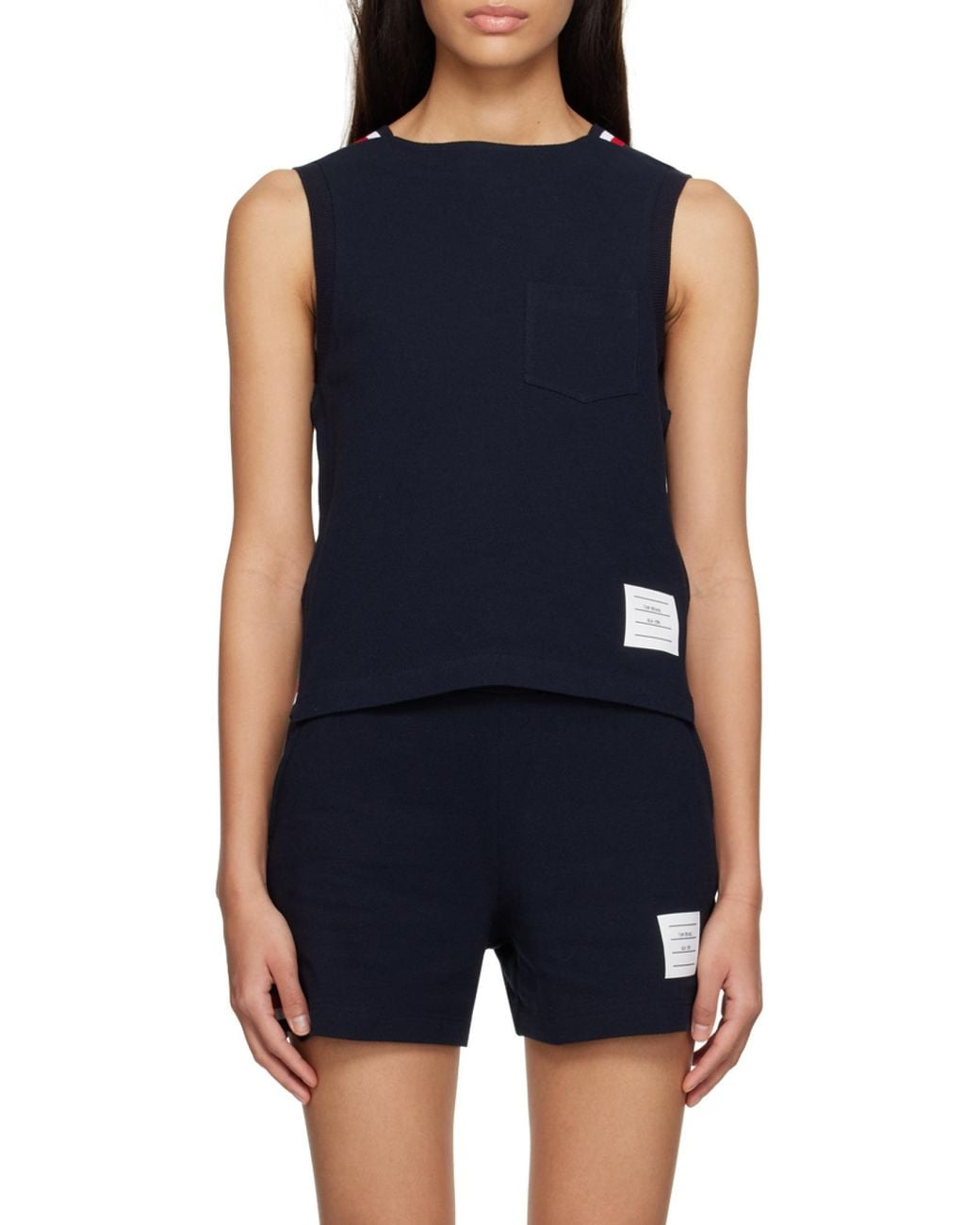 Thom Browne Black Rwb-Stripe Sleeveless Top