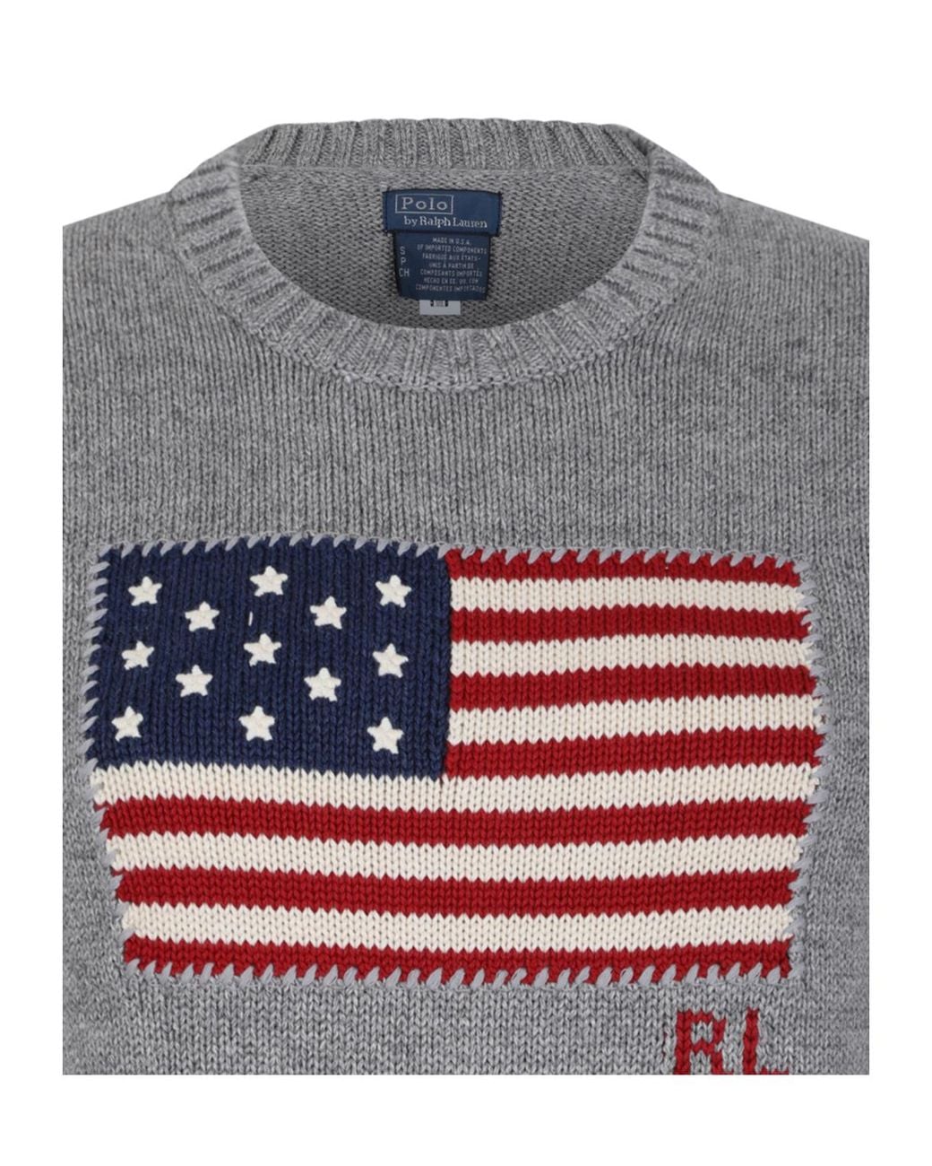 Polo Ralph Lauren Gray Flag Cotton Crewneck Jumper