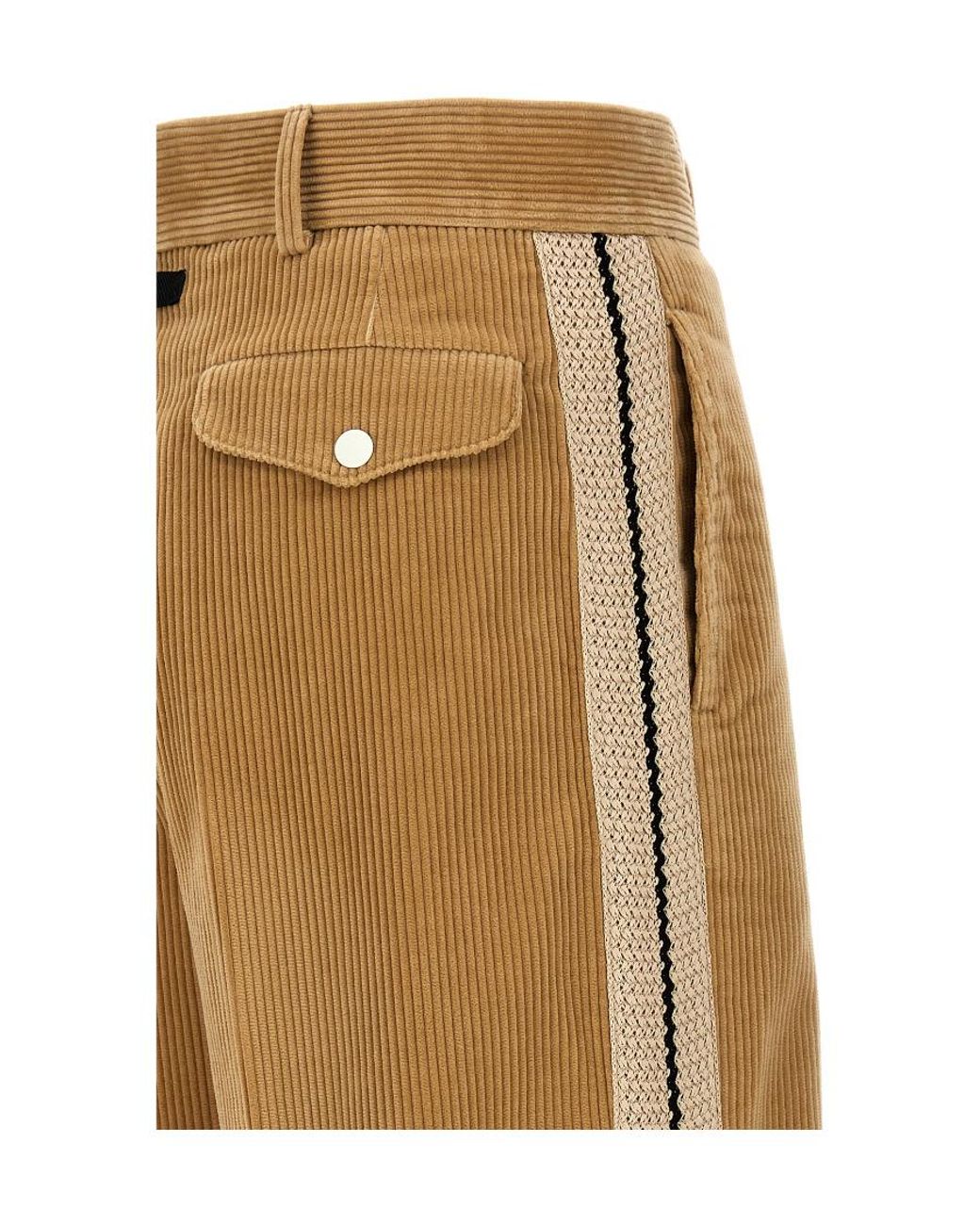 Palm Angels Natural Side Stripe Detailed Corduroy Pants for men