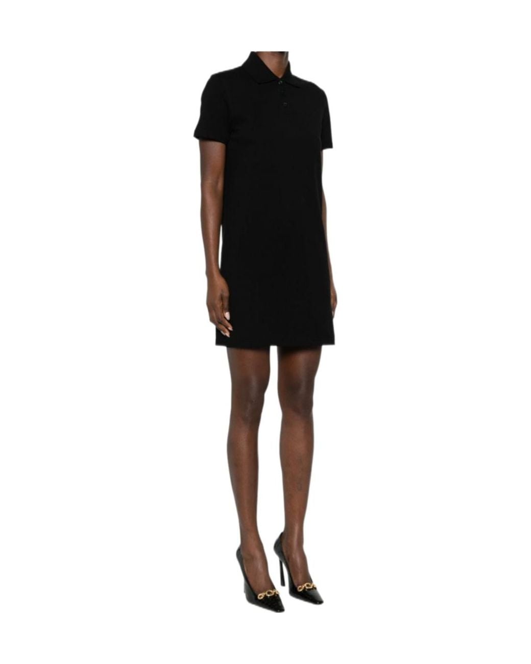 Saint Laurent Black Logo Embroidered Short-Sleeved Dress