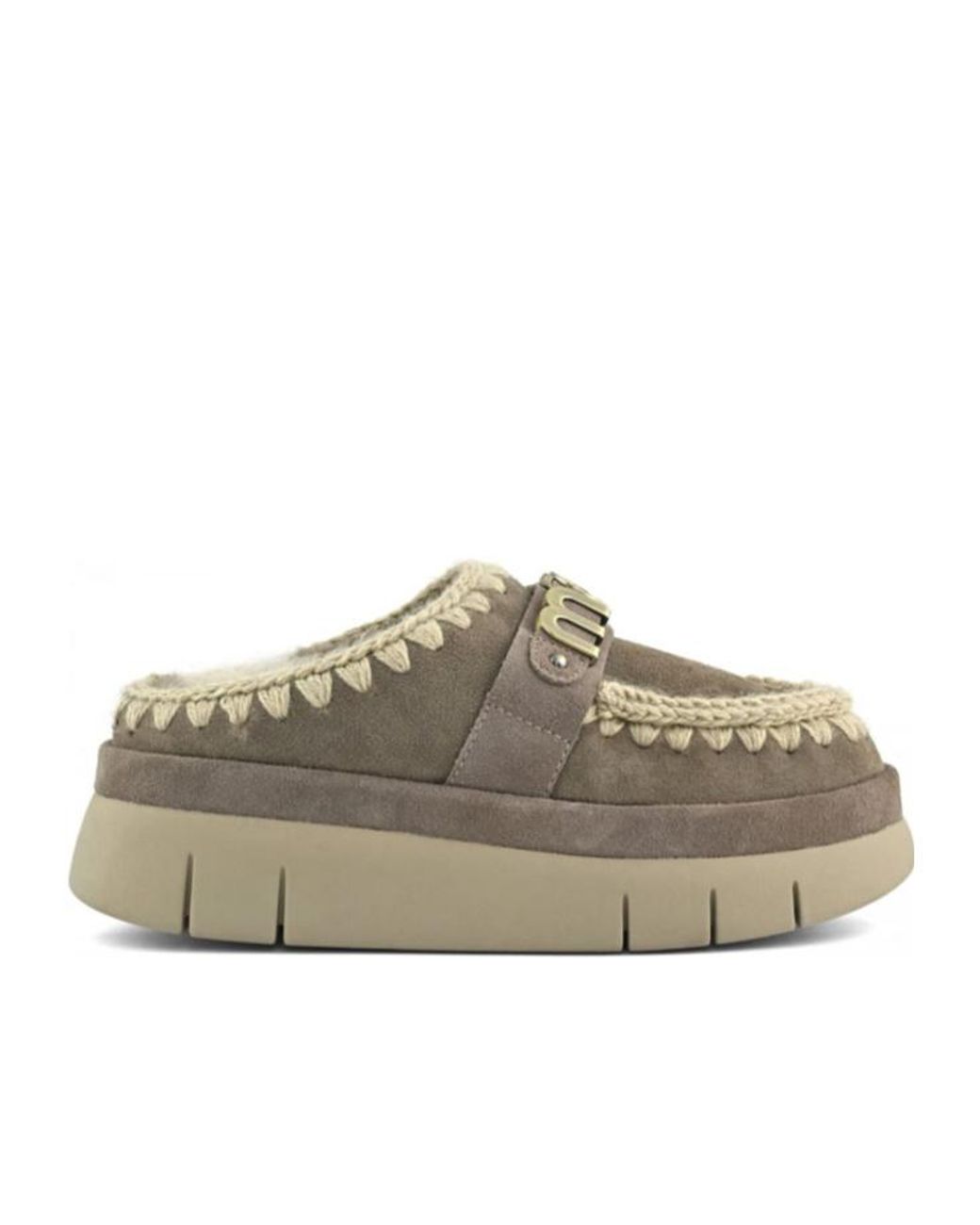 Mou Gray Round-Toe Mules