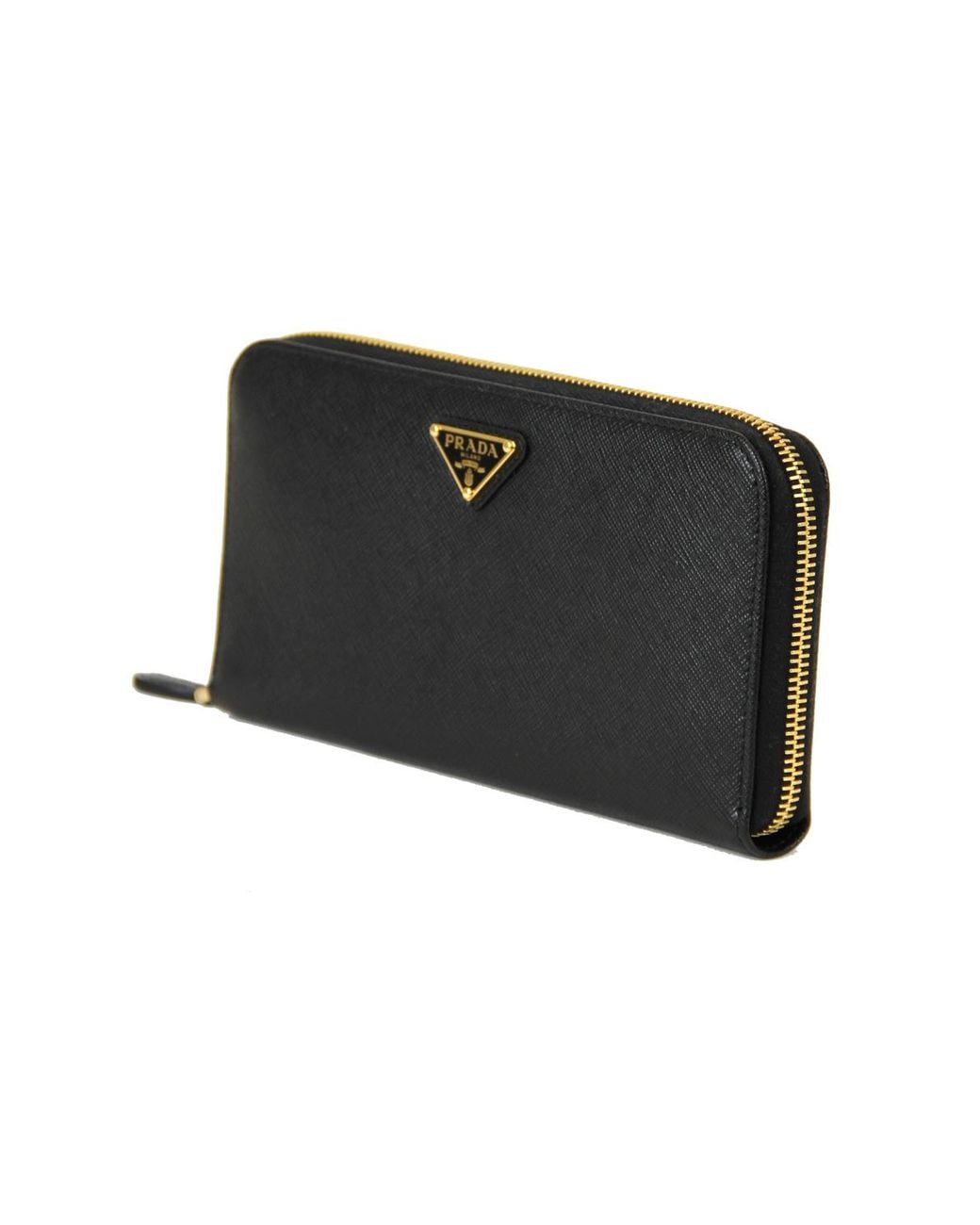 Prada White Logo Plaque Zipped Wallet