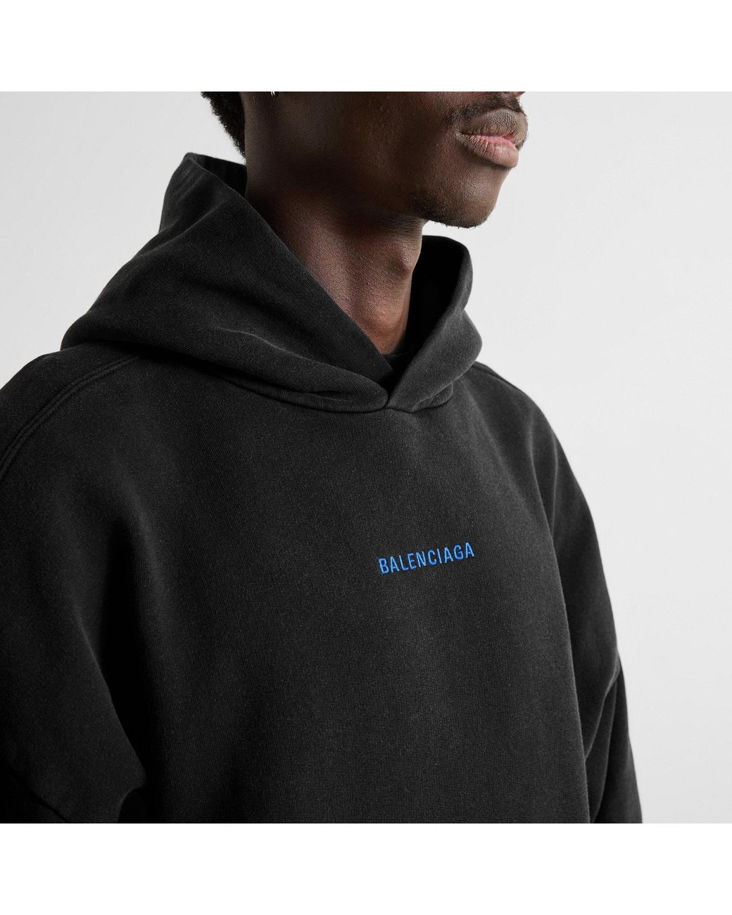 Balenciaga Black Drop-Shoulder Hooded Sweatshirt for men