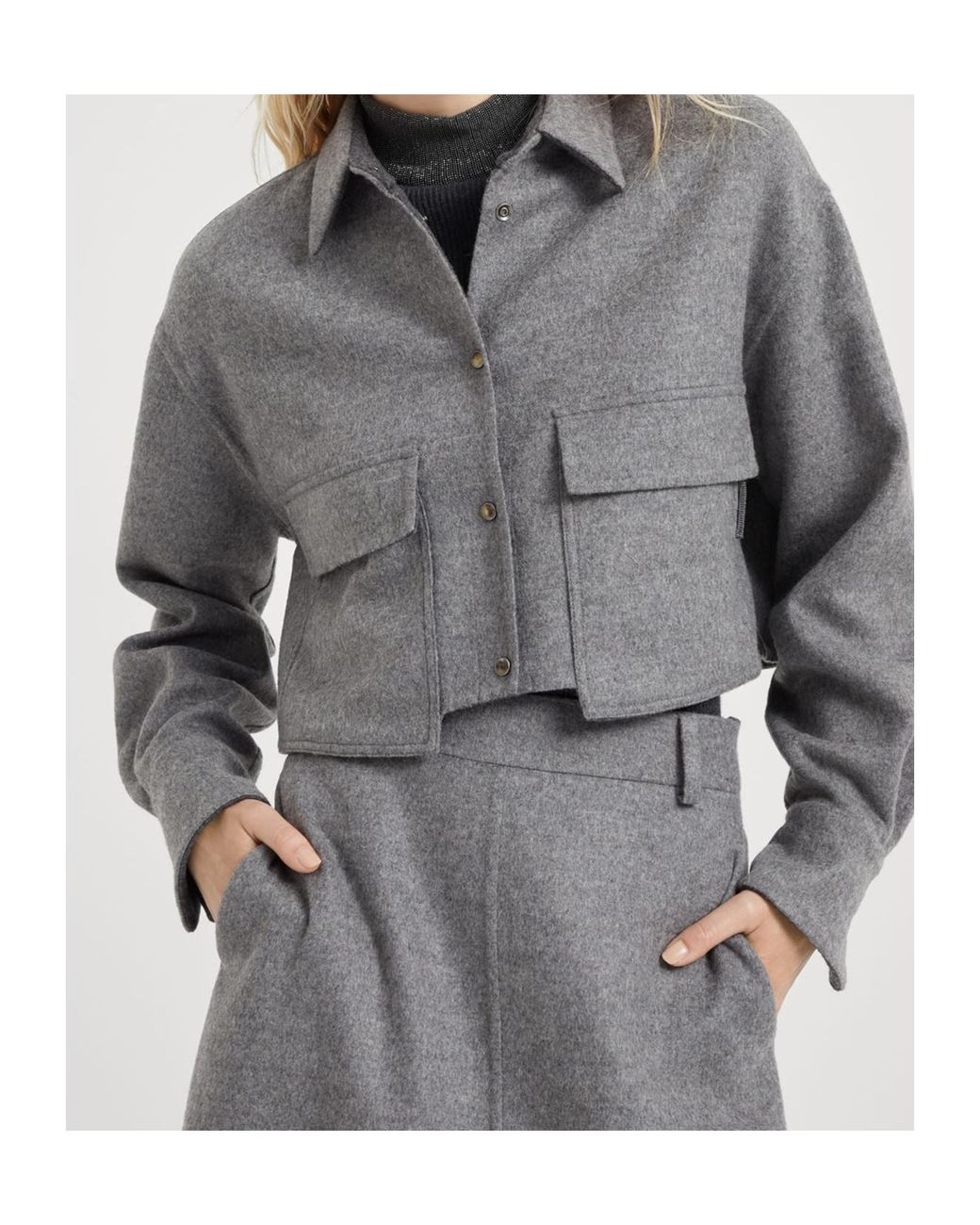 Brunello Cucinelli Gray Long Sleeved Cropped Shirt