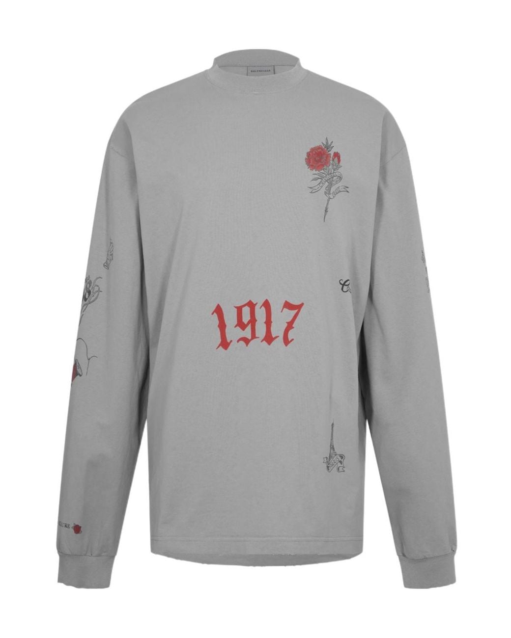 Balenciaga Gray Printed Long-Sleeved T-Shirt for men