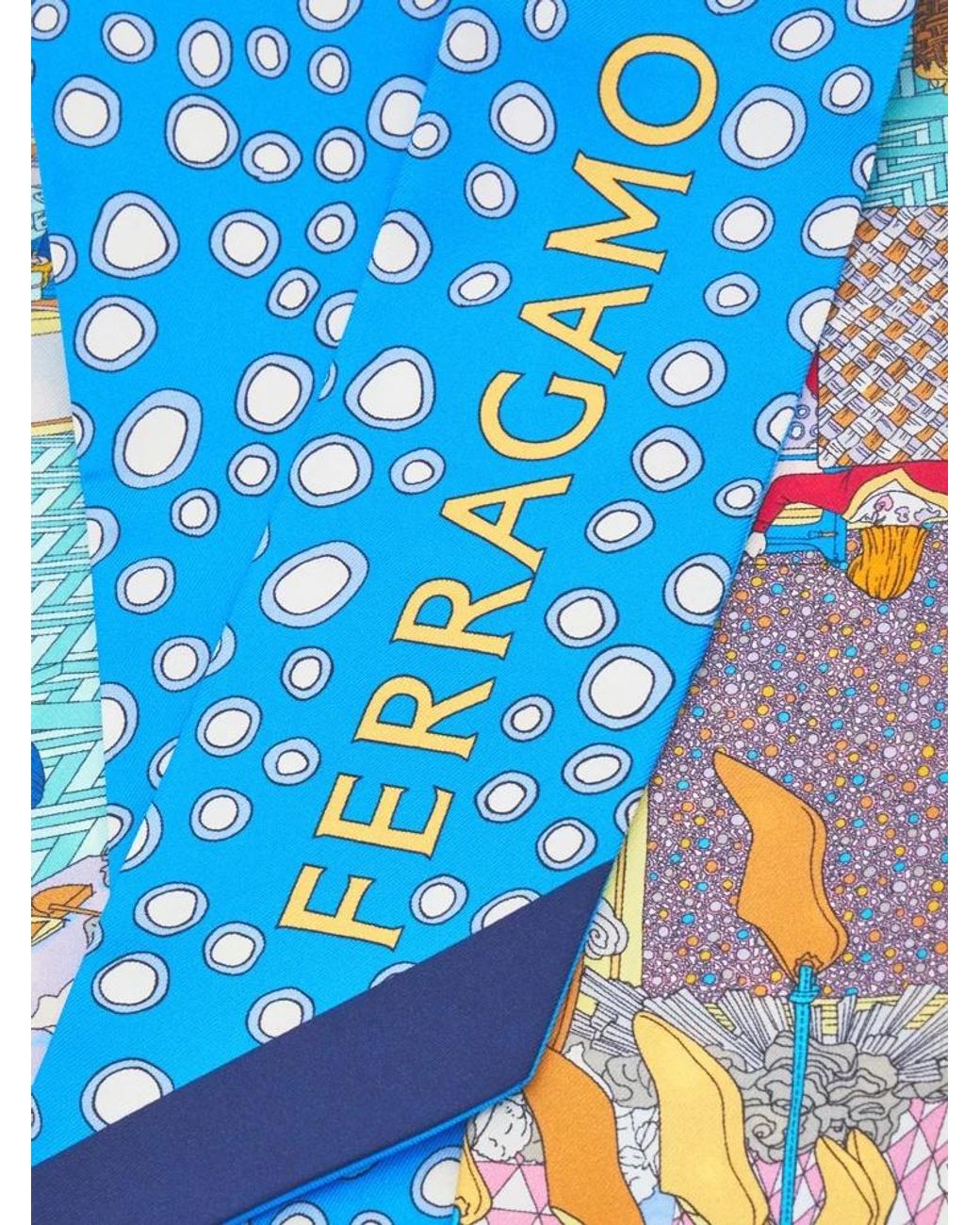 Ferragamo Blue Ferragamo Pattern-Printed Pointed Tip Bandeau Scarf
