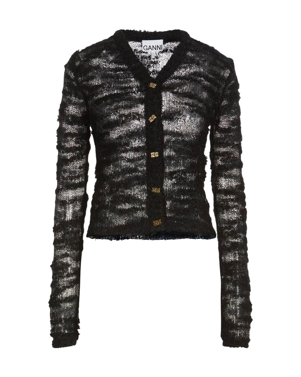 Ganni Black Solid Color Lightweight Knit Long Sleeve Top
