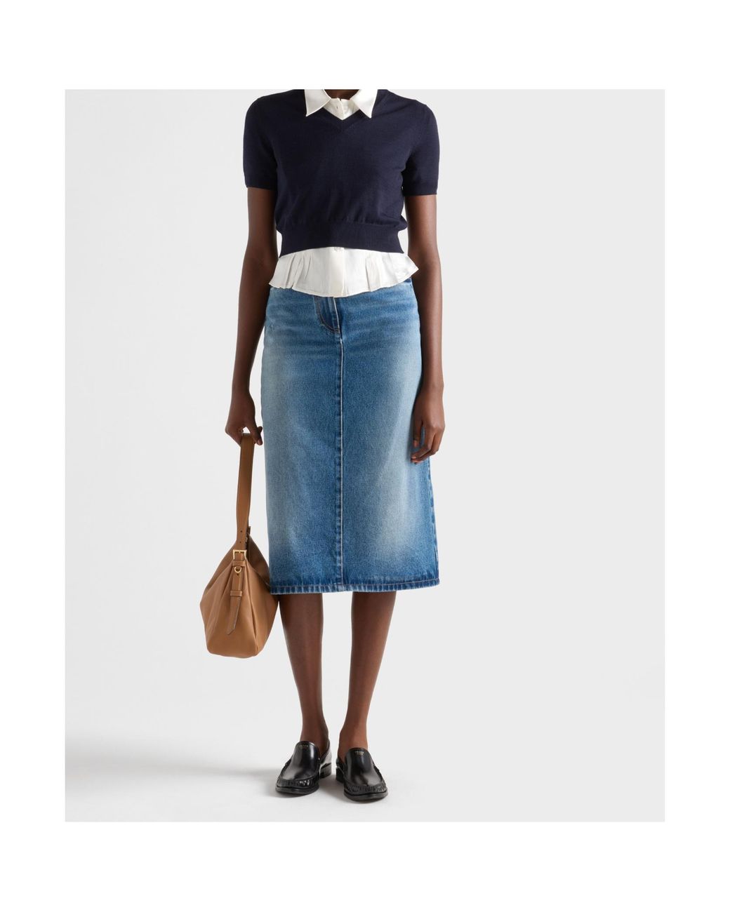 Prada Blue Logo-Patch Denim Skirt