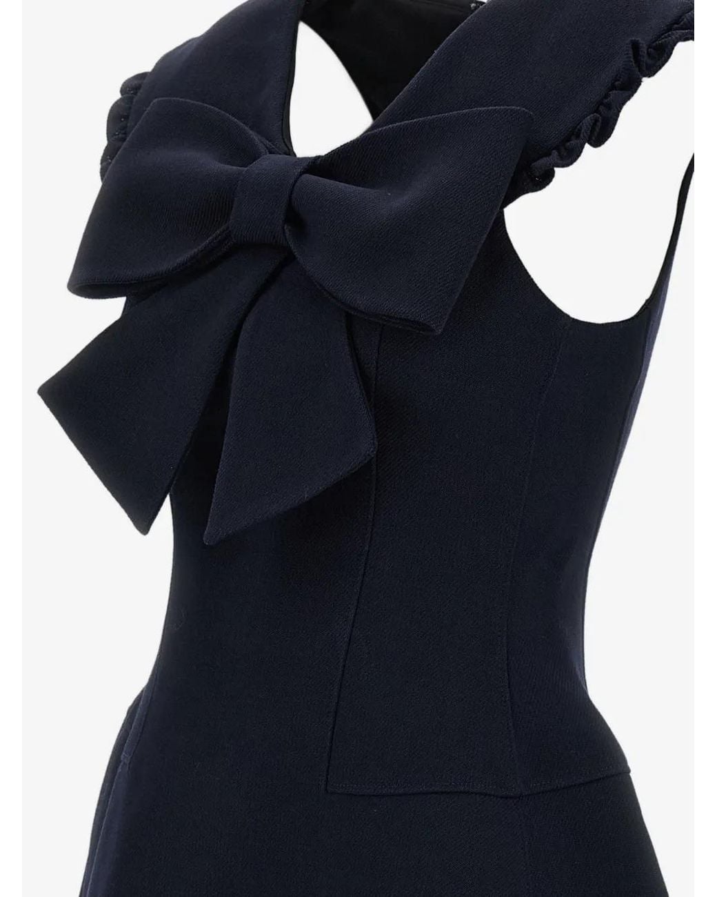 ShuShu/Tong Blue Bow-Detail Ruffled-Trim Dress