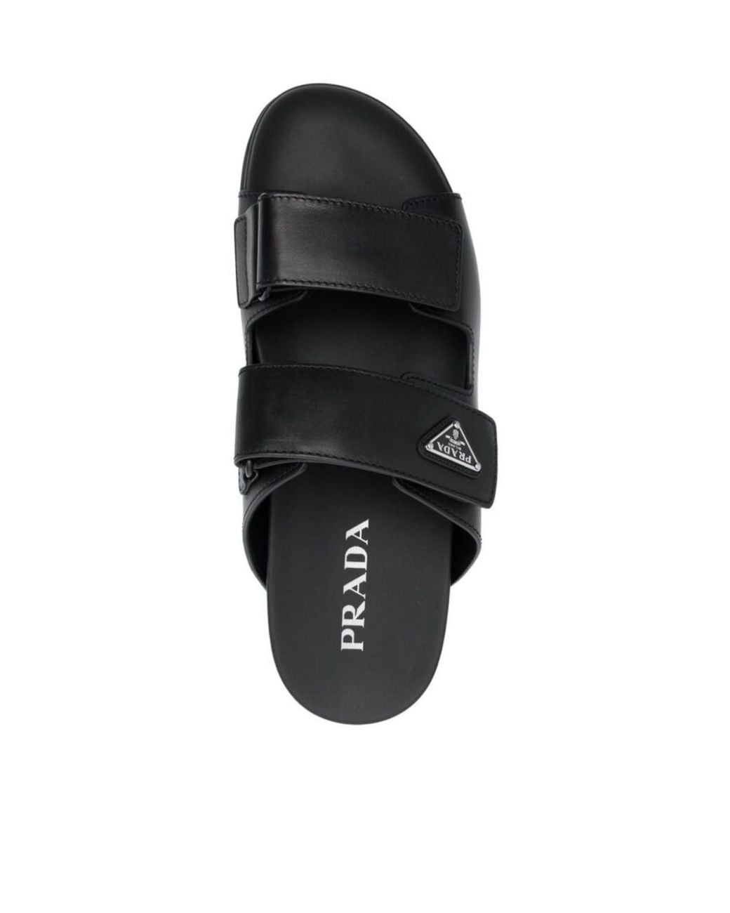 Prada Black Enamel-Triangle Slip-On Sandals for men