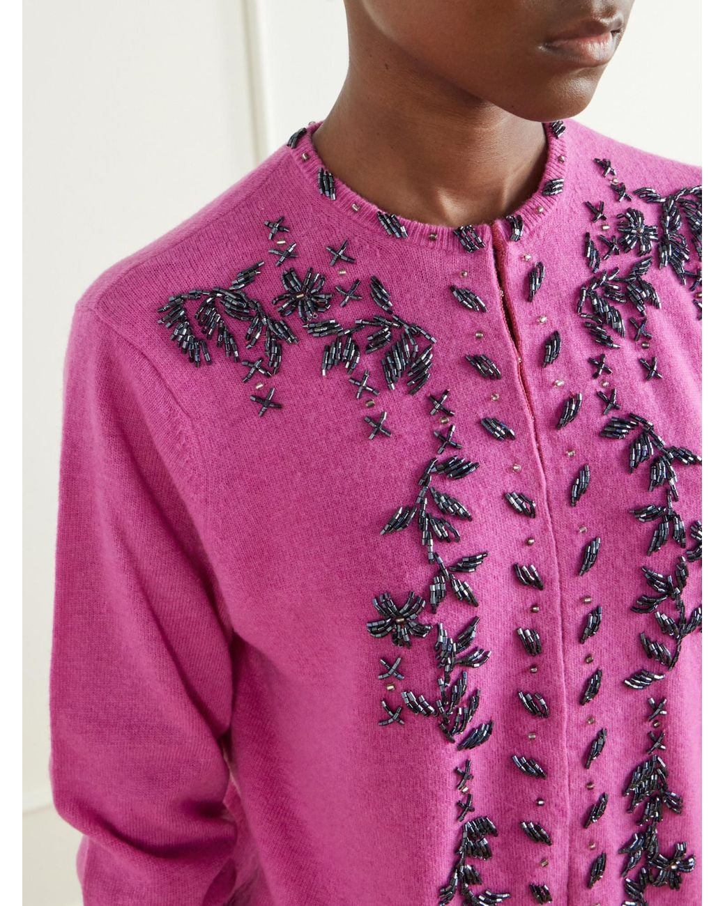 Anna Sui Pink Sequin-Embellished Wool-Blend Cardigan