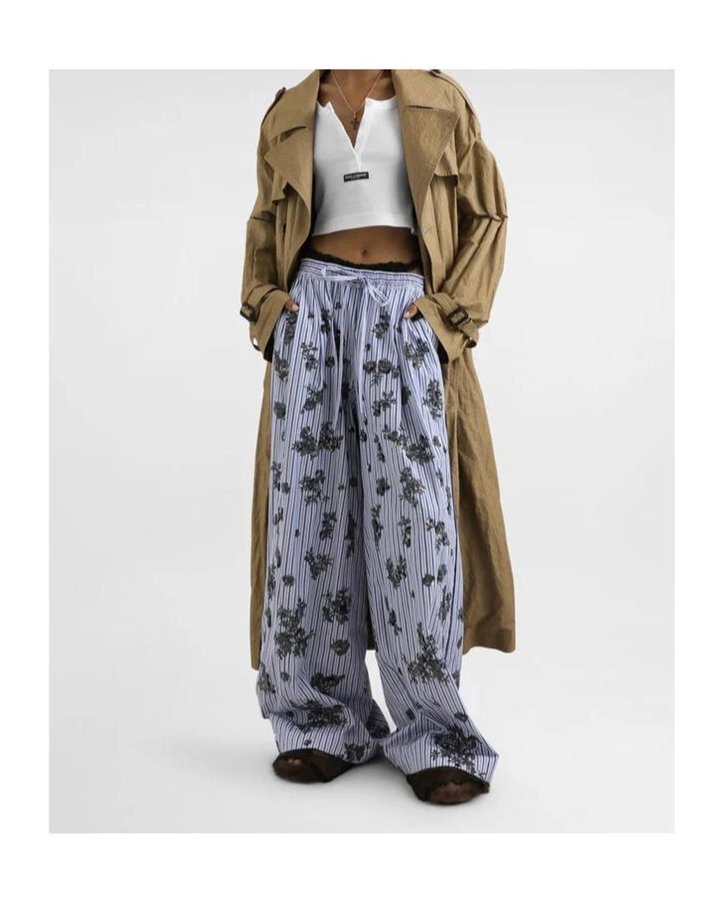 Dolce & Gabbana Natural Double-Breasted Trench Coat