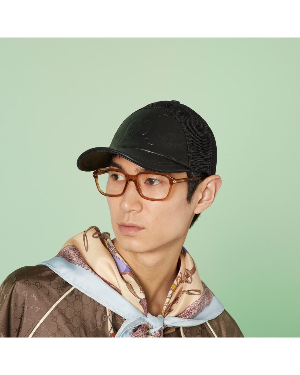 Gucci Black Jumbo Gg Leather Baseball Cap for men