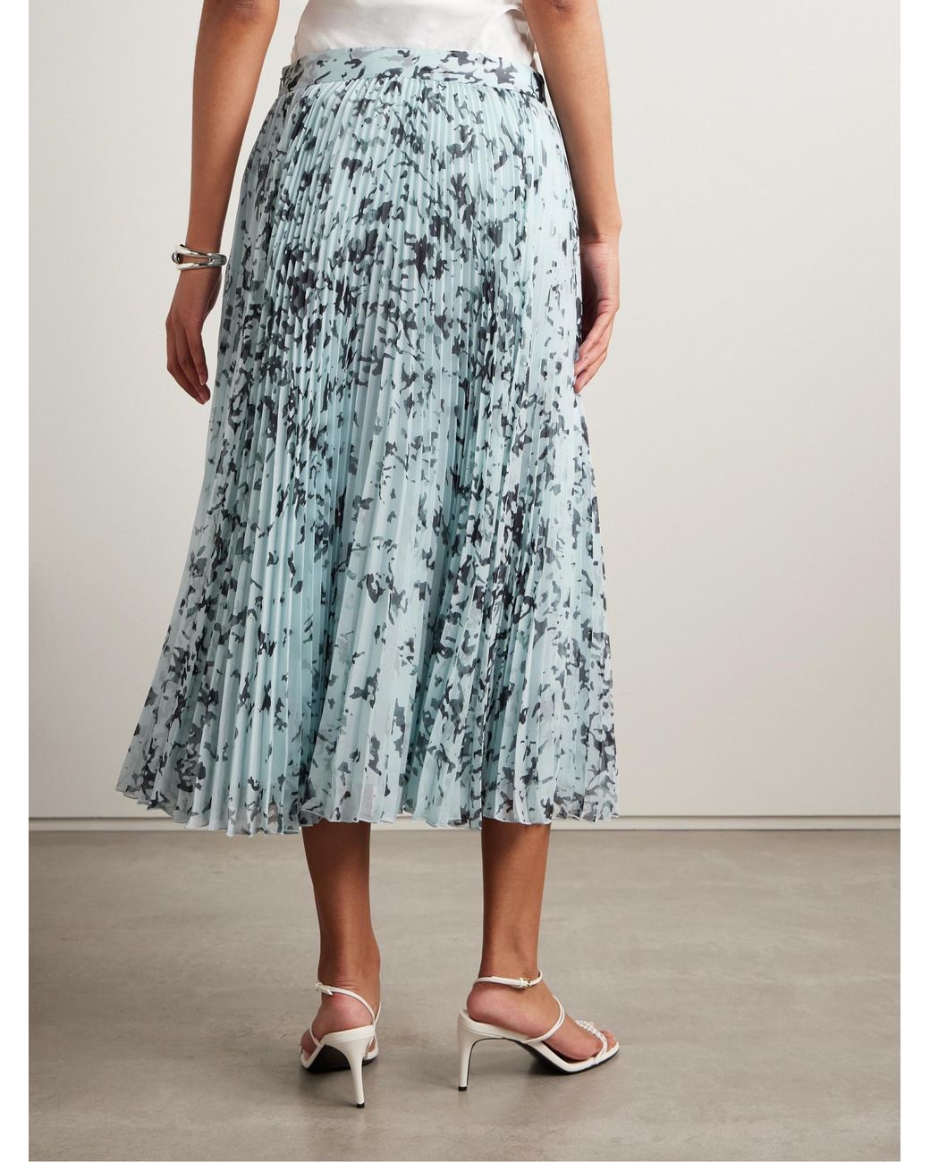 Proenza Schouler Blue Cecily Pleated Printed Crepon Midi Skirt