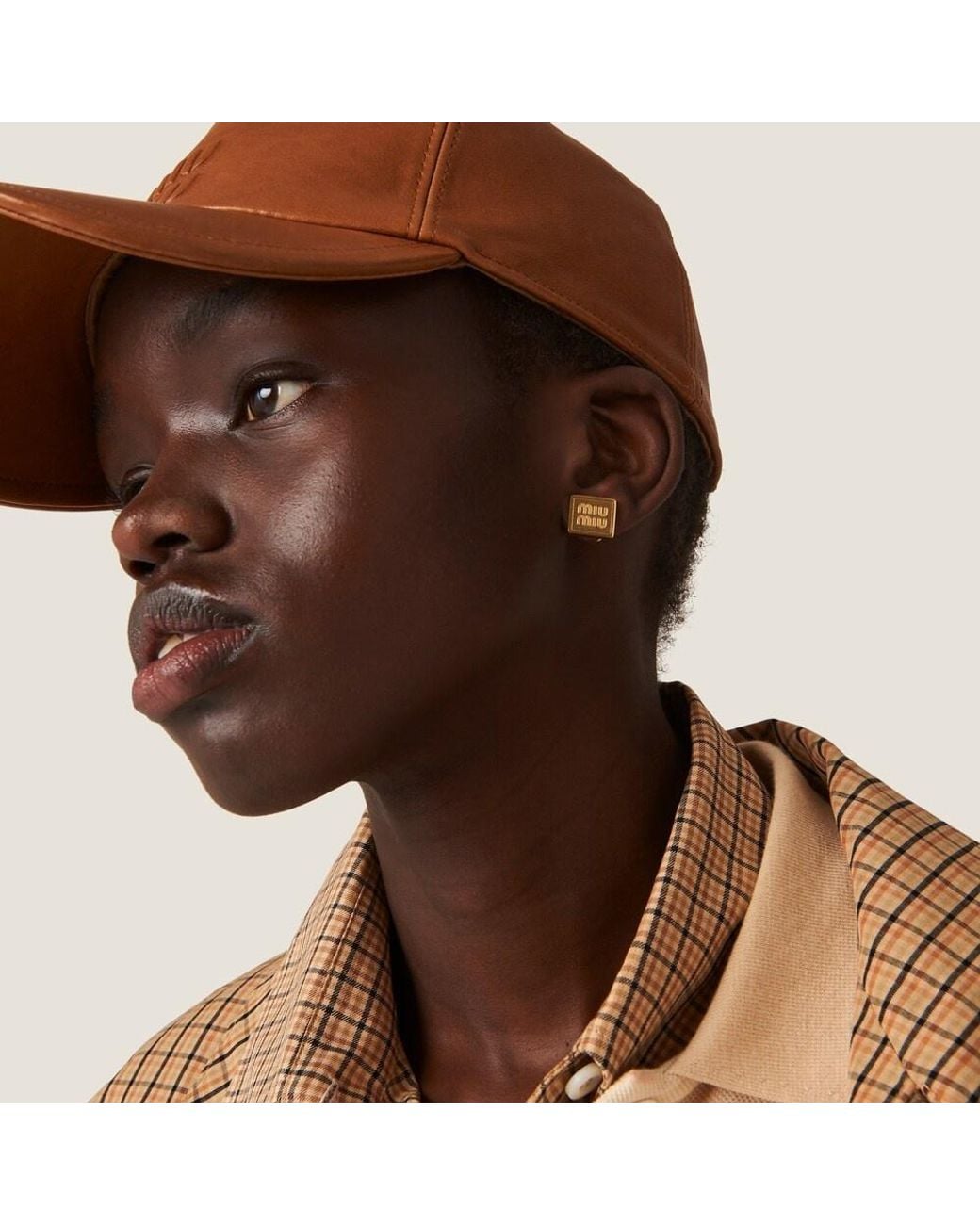 Miu Miu Brown Logo-Debossed Curved Peak Baseball Cap