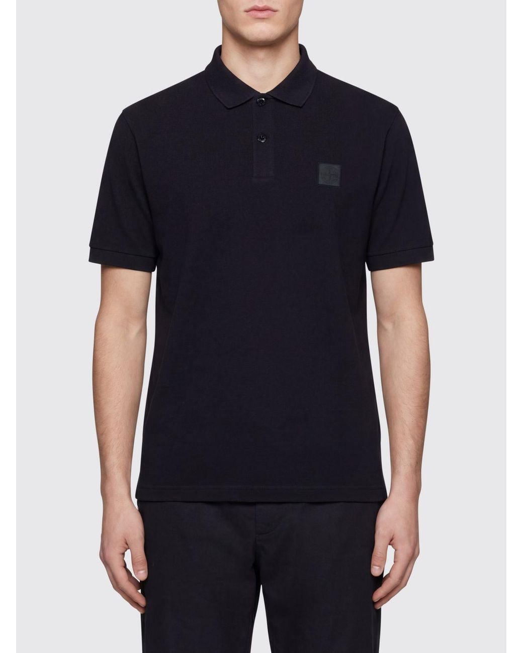 Stone Island Black Logo Patch Short Sleeved Polo Shirt for men