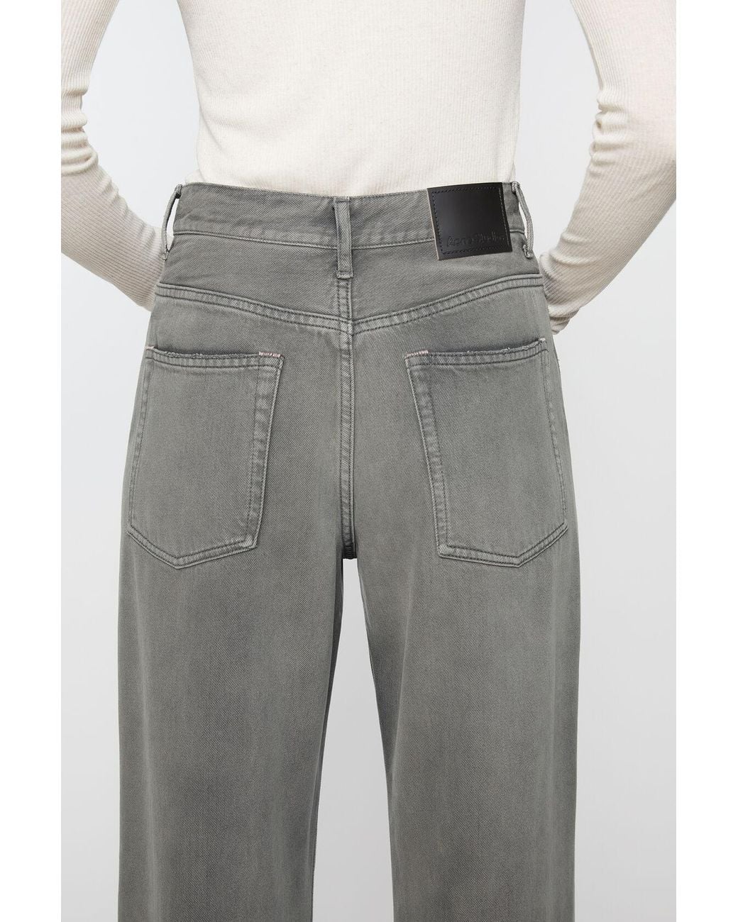 Acne Gray Logo Patch Wide-Leg Jeans
