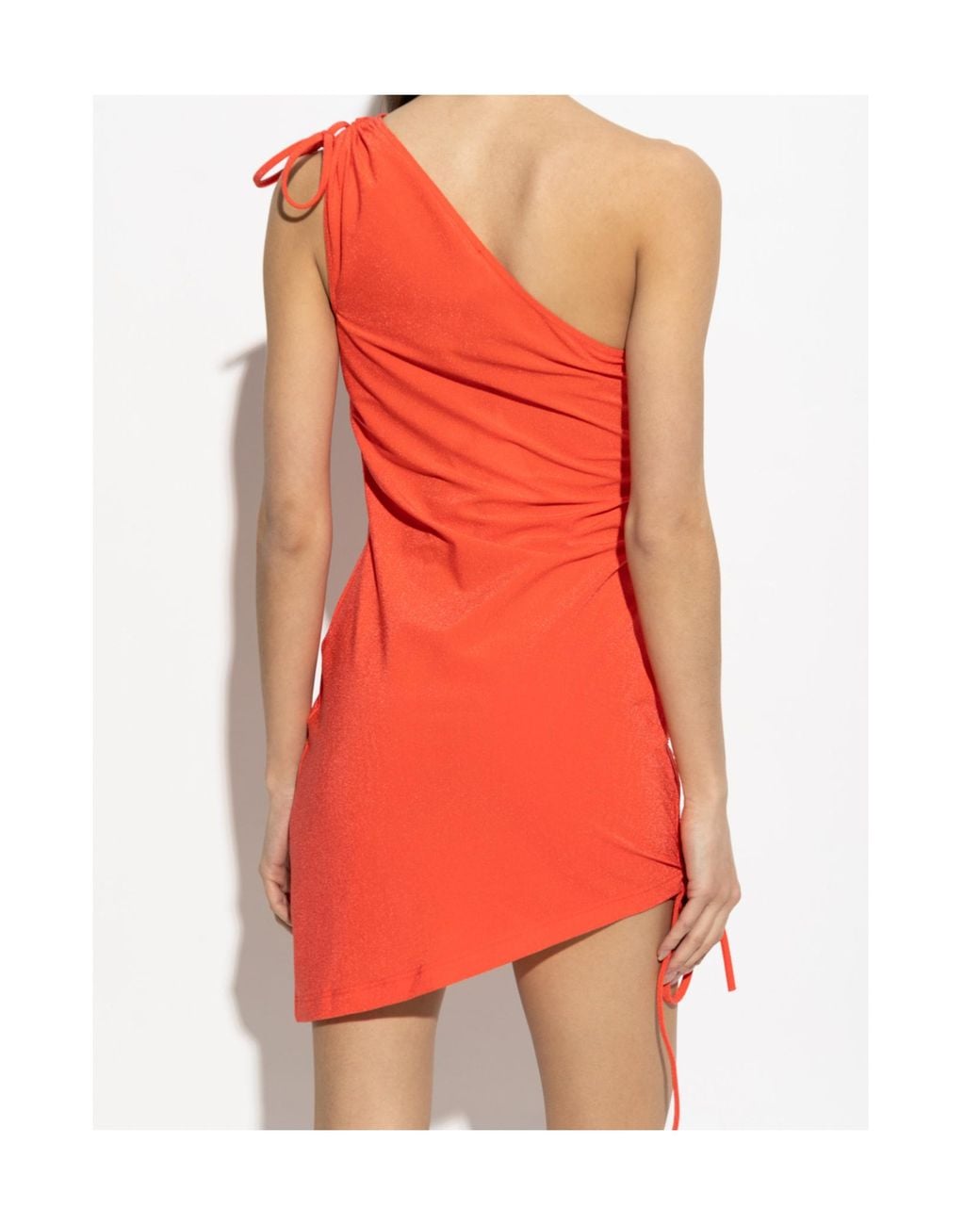 Balmain Red One-Shoulder Ruched Beach Dress