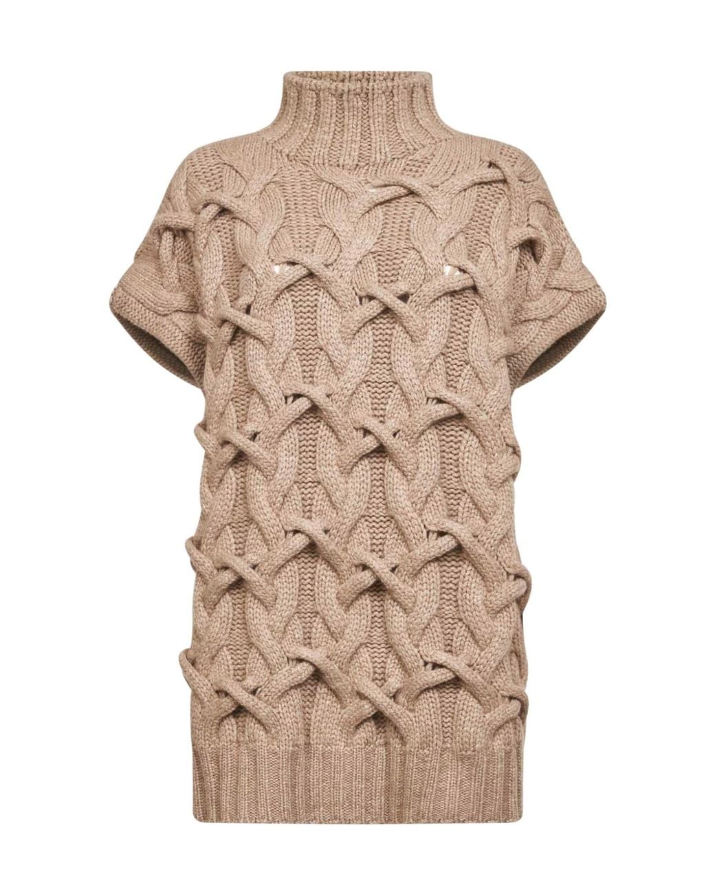 Brunello Cucinelli Natural Cashmere Feather Crisscross Cable Sweater