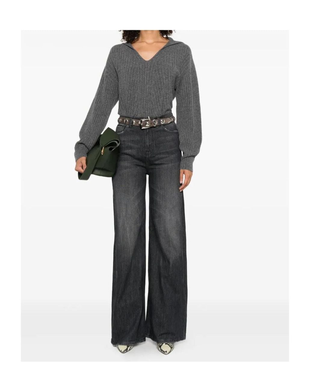Twinset Gray Ribbed Jumper