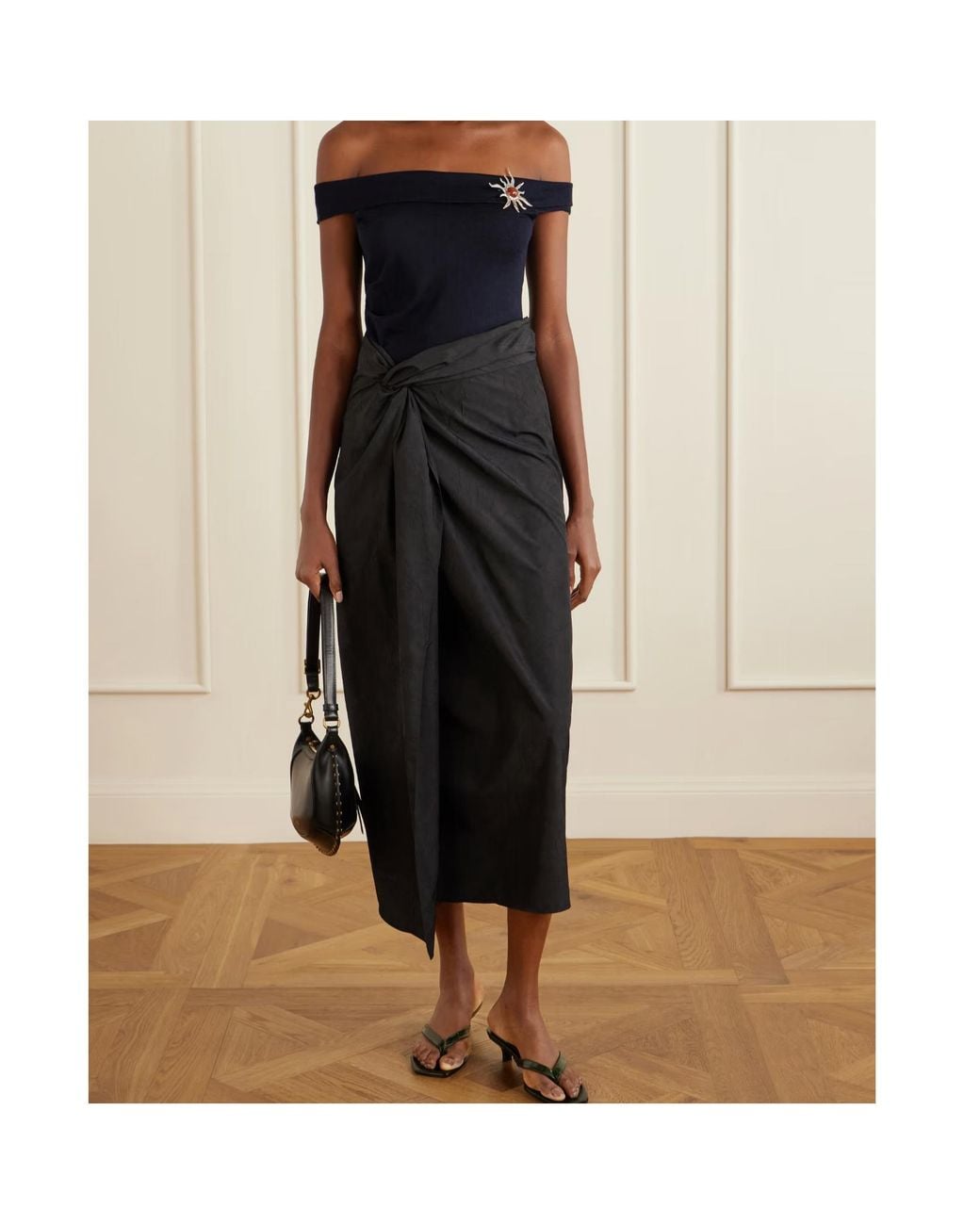 Rohe Black Crinkled-Satin Midi Skirt
