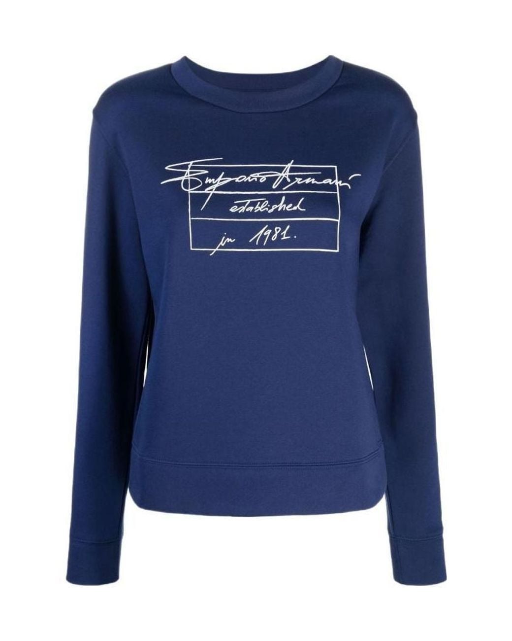 Emporio Armani Blue Signature Logo-Print Long-Sleeve Sweatshirt