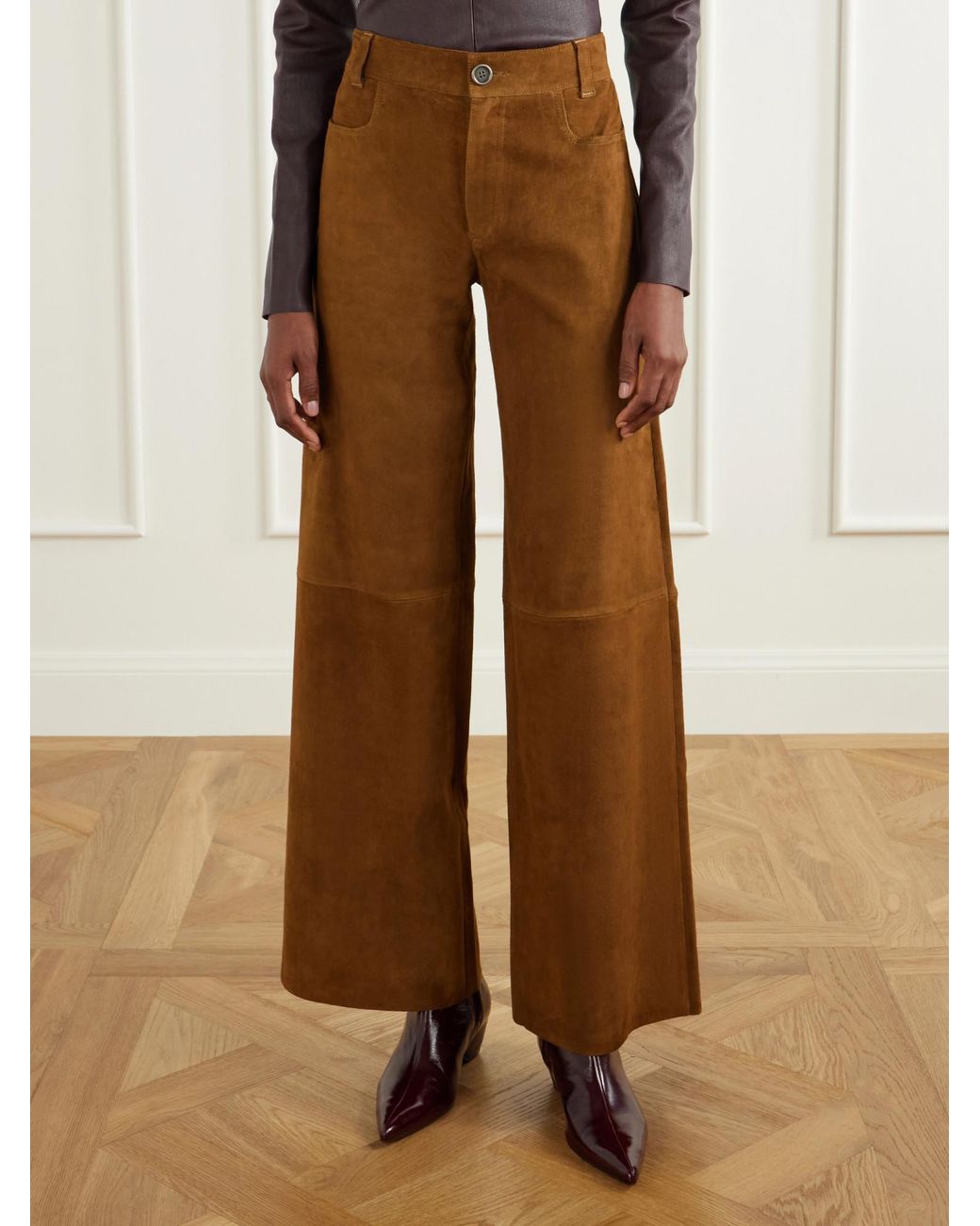 Stouls Brown Lilou Cropped Suede Wide-Leg Pants