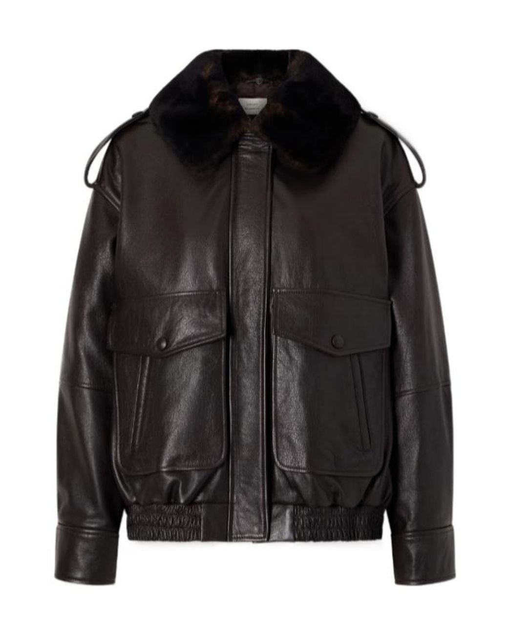 Loulou de Saison Black Russo Shearling-Collar Leather Jacket