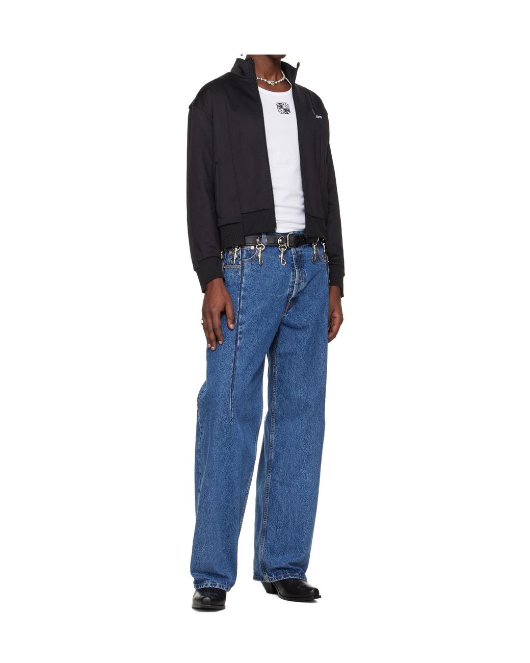 Vetements Blue Patchwork Sports Zipper Hoodie for men