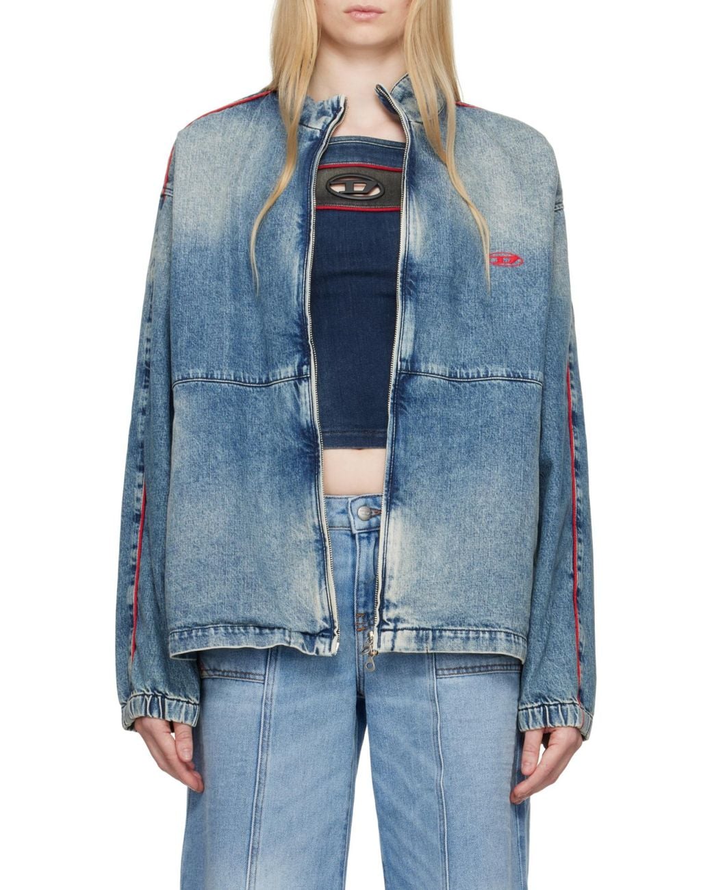 DIESEL Blue Logo Embroidered Denim Jacket for men