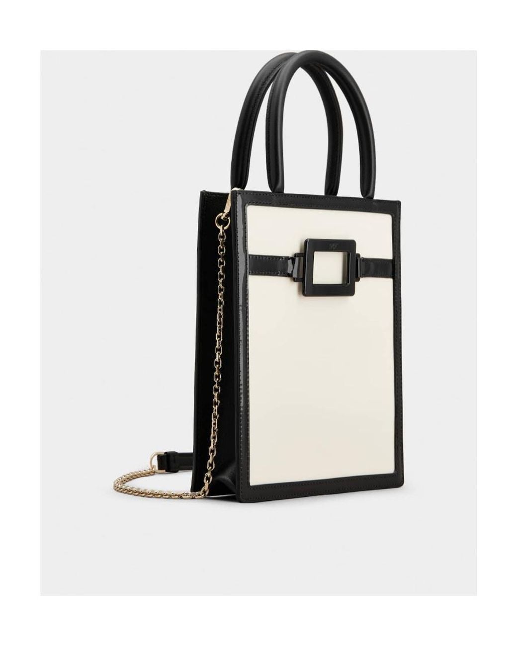 Roger Vivier White Belle Vivier Voyage Lacquered Buckle Mini Tote Bag