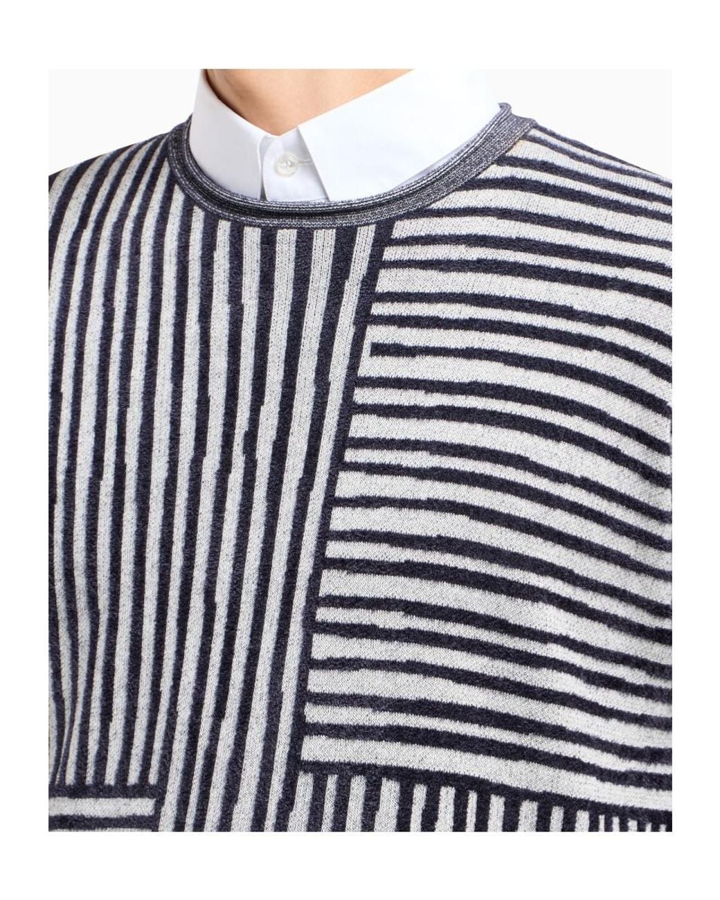 Giorgio Armani Black Jacquard-Striped Crew-Neck Sweater for men
