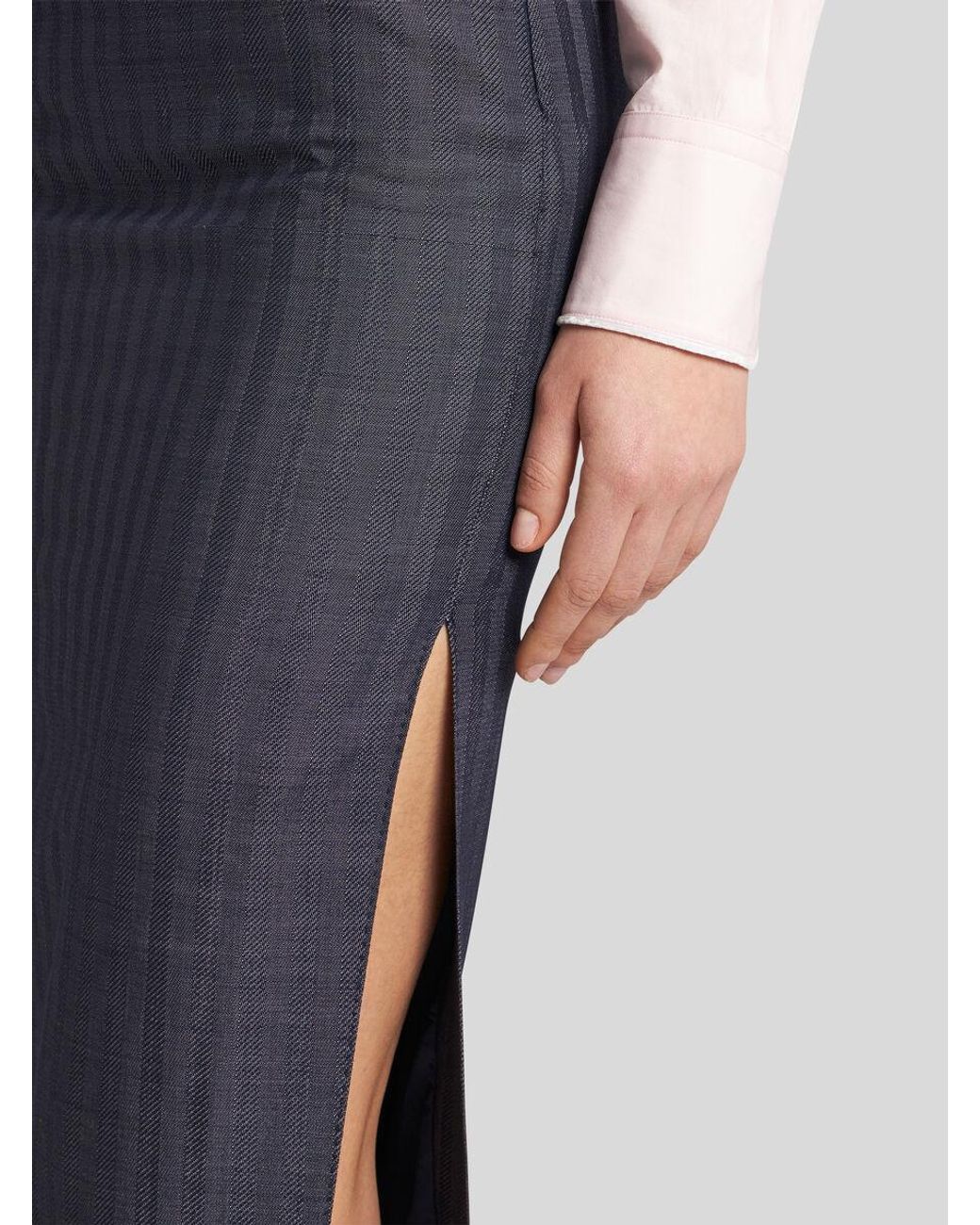 Etro Blue High-Waist Striped Midi Pencil Skirt