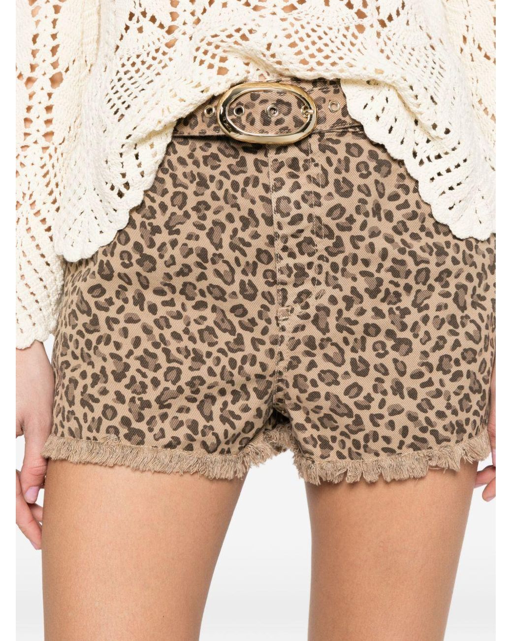 Twinset Brown Animal-Print Belted Shorts