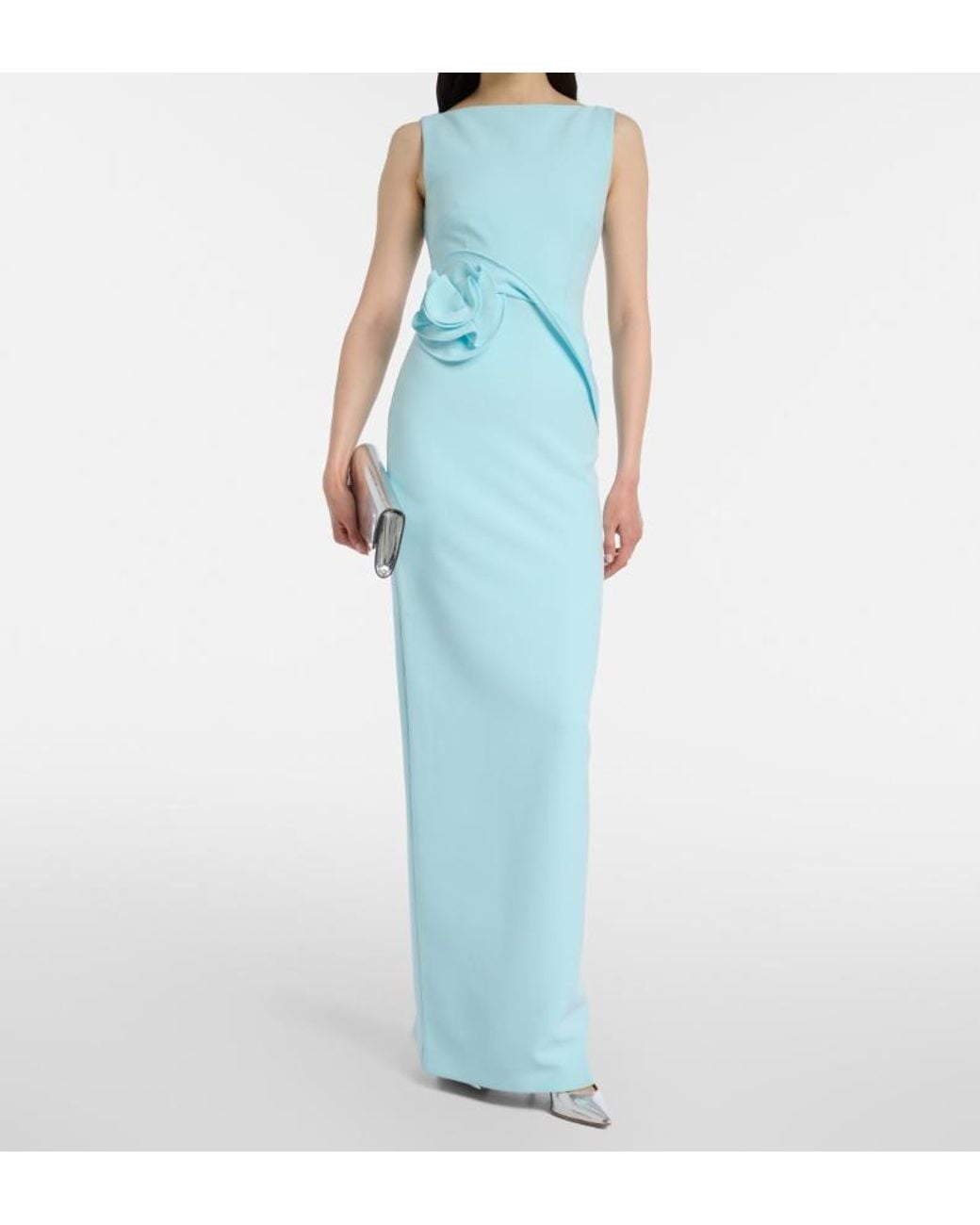 Roland Mouret Blue Floral-Applique Gown