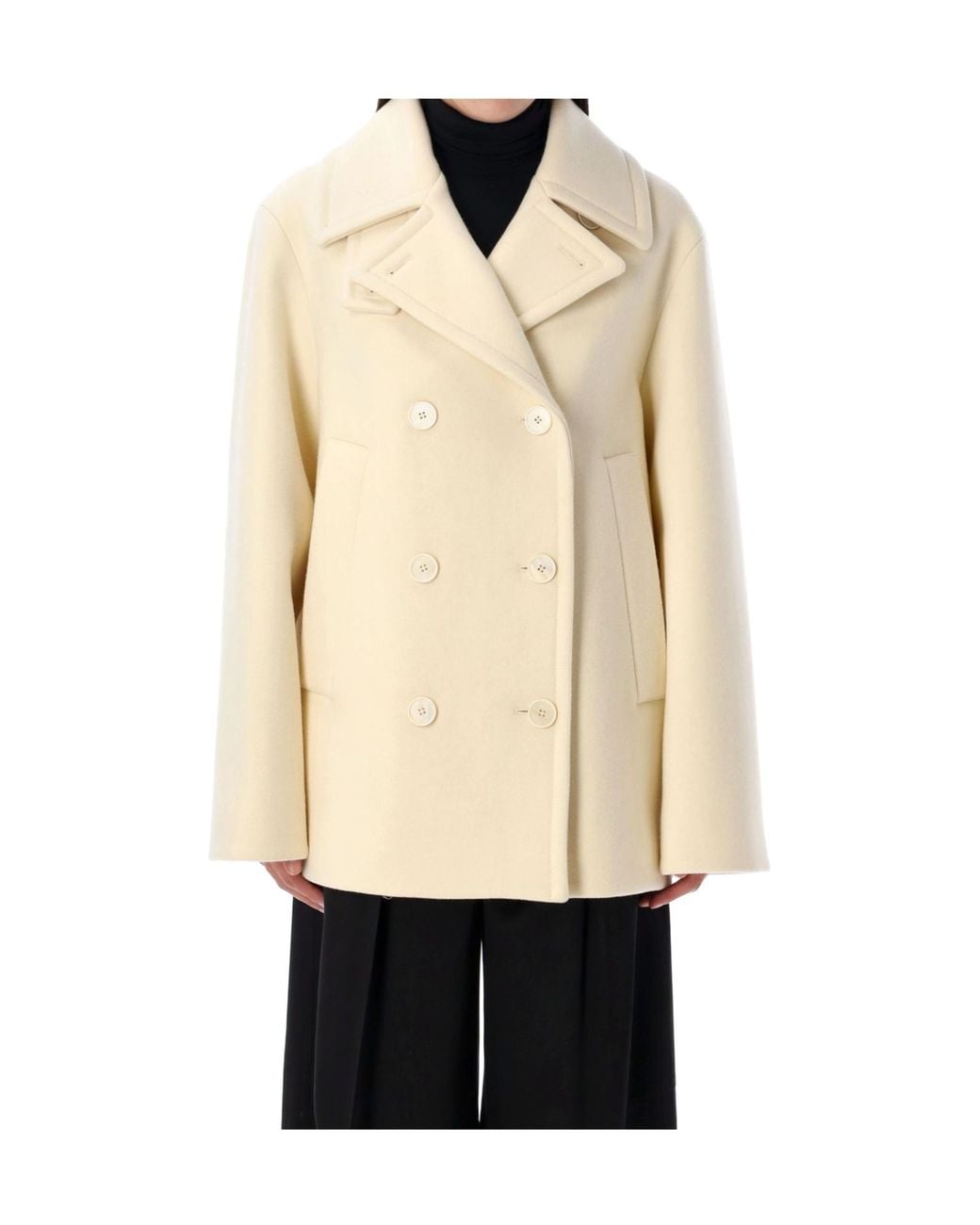 Jil Sander Natural Double-Breasted Relaxed Fit Coat