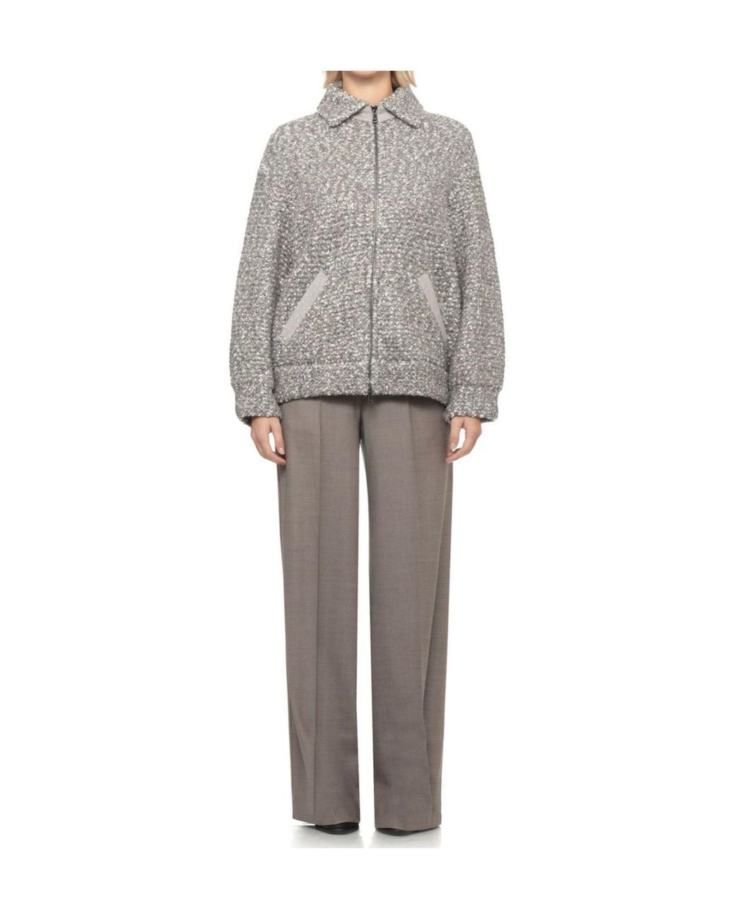 D.exterior Gray Sequined Bomber Jacket