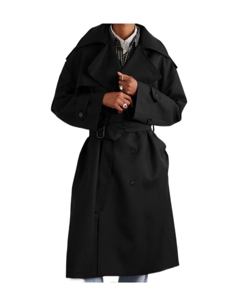 Frankie Shop Black Double-Breasted Trench Coat