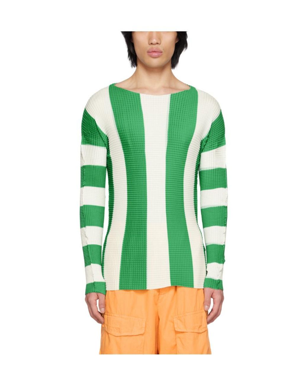 Sunnei Green Pleated Striped T- Shirt for men