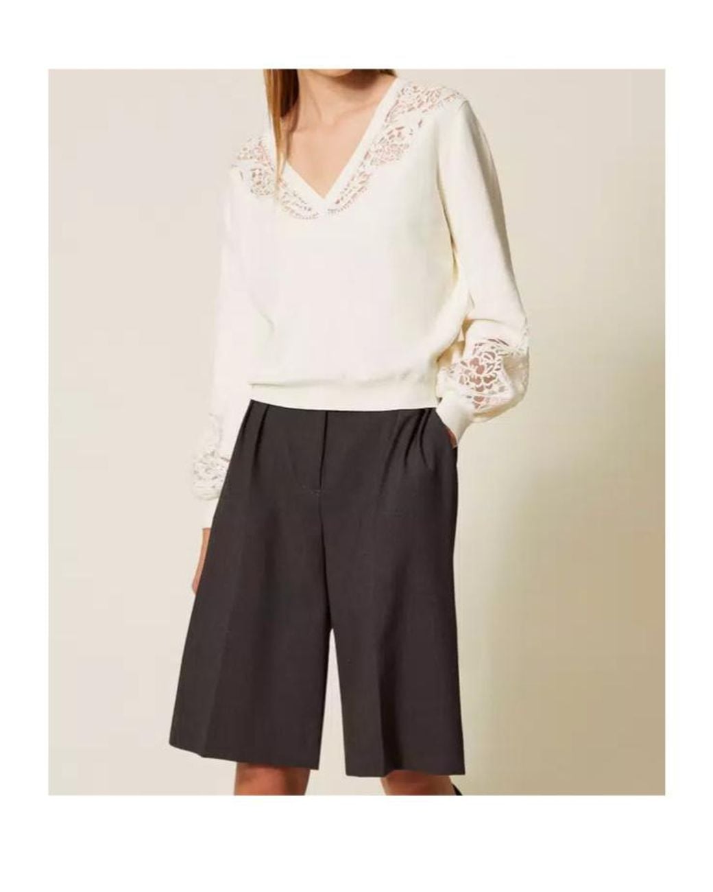 Twinset Natural V-Neck Embroidered Jumper