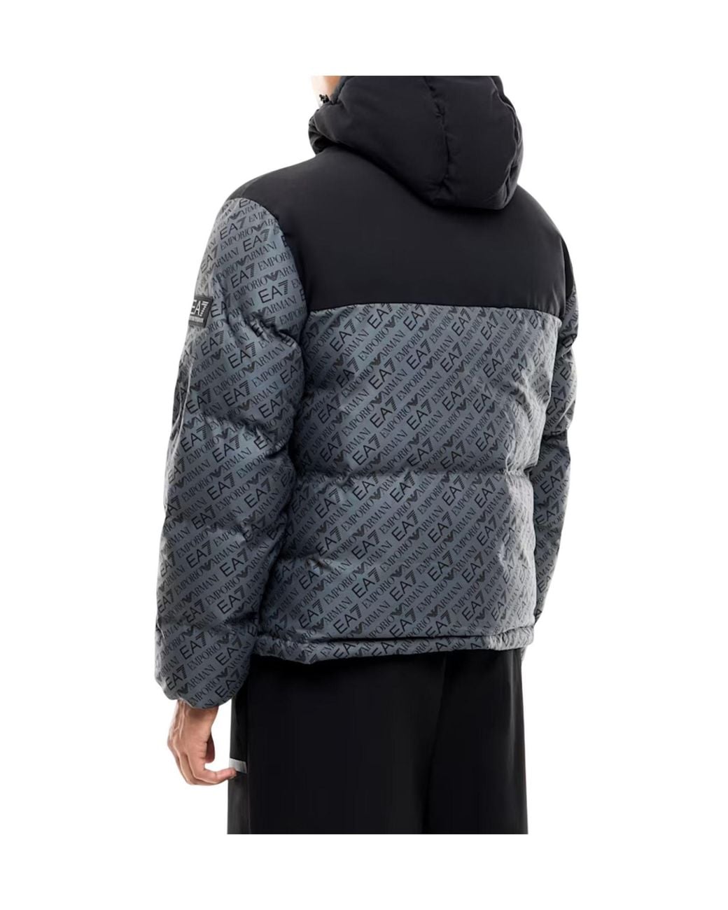 EA7 Black Color-Block Straight-Cut Padded Jacket for men
