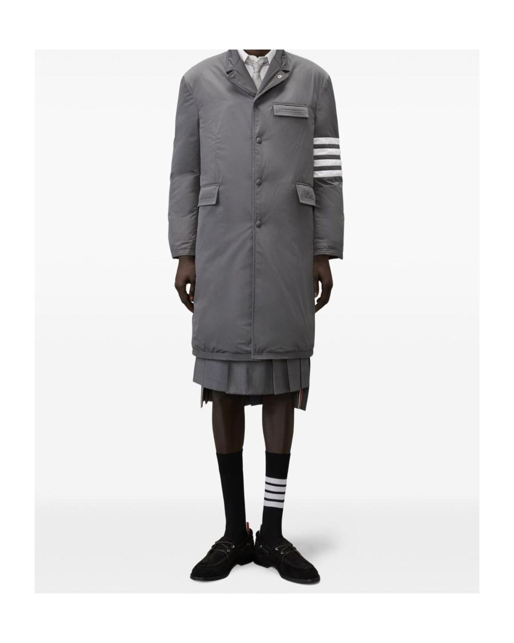 Thom Browne Gray 4-Bar Down-Filled Overcoat for men