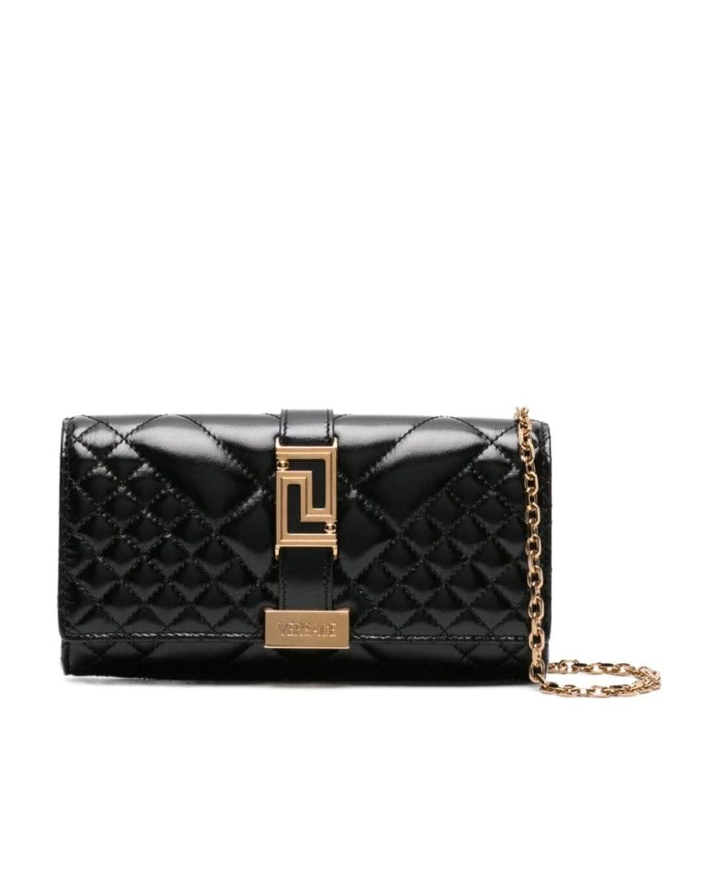Versace Black Greca Goddess Matelassé Chain-Linked Clutch Bag